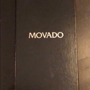 Ladies Movado watch, black leather band,